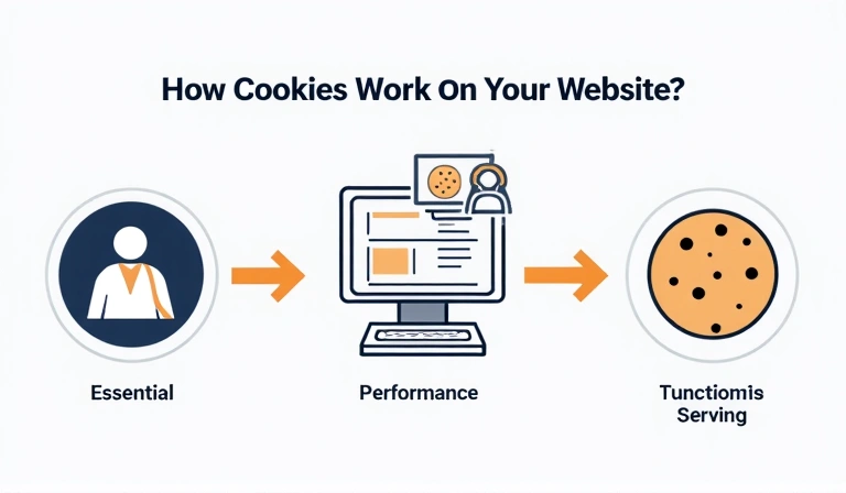Επεξήγηση χρήσης cookies στον ιστότοπο, με γραφικά που δείχνουν τη ροή δεδομένων