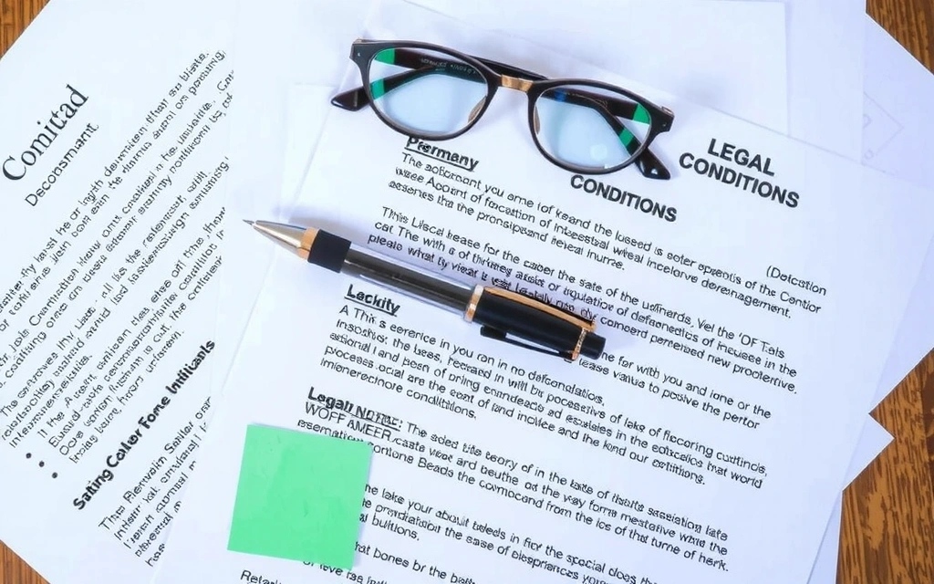 Rechtsdokumente auf einem Tisch mit Stift und Brille, symbolisierend die Wichtigkeit der AGB